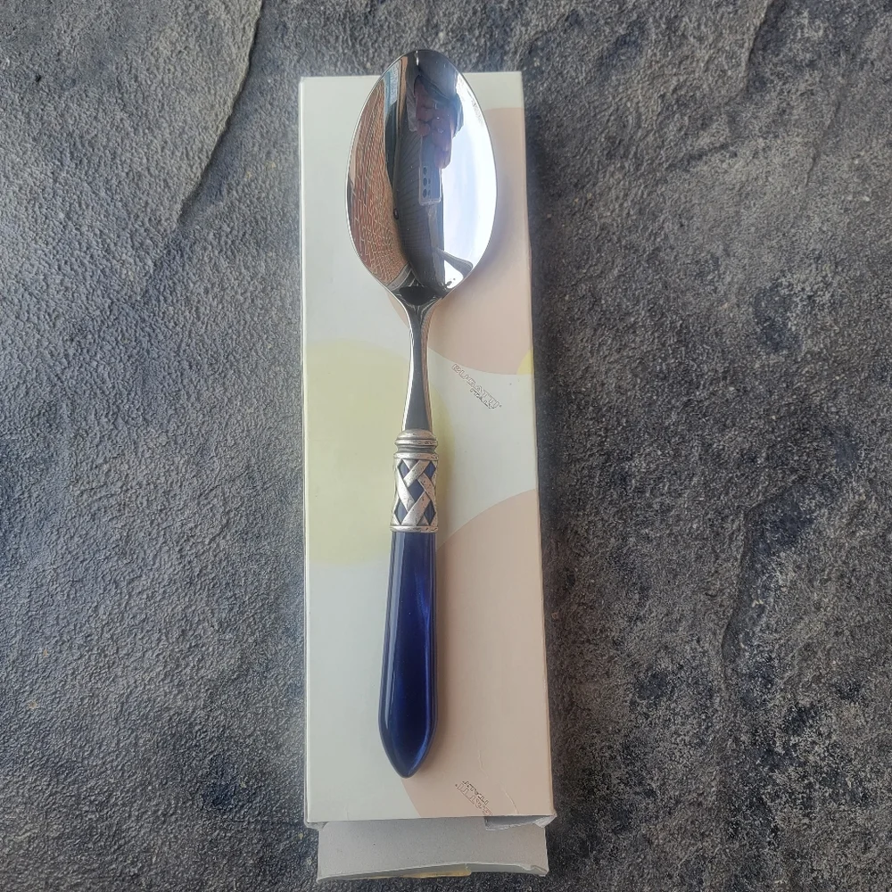 Bugatti Aladdin Antique Blue Stainless Steel PearlizedHandle Small Serving Spoon